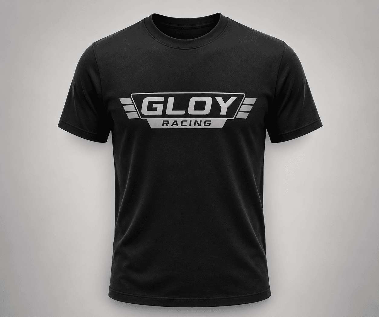 T-shirt homme noir, coupe droite, floqué du logo Gloy Racing gris sur la poitrine